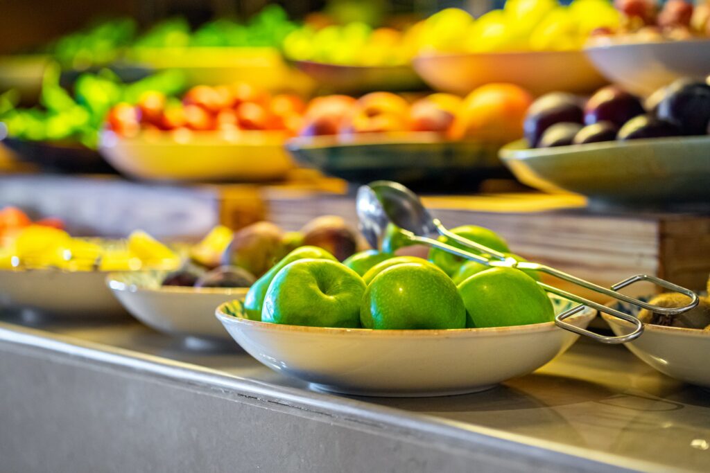 assorted Vegetables and fruits buffet catering in hotel breakfast
