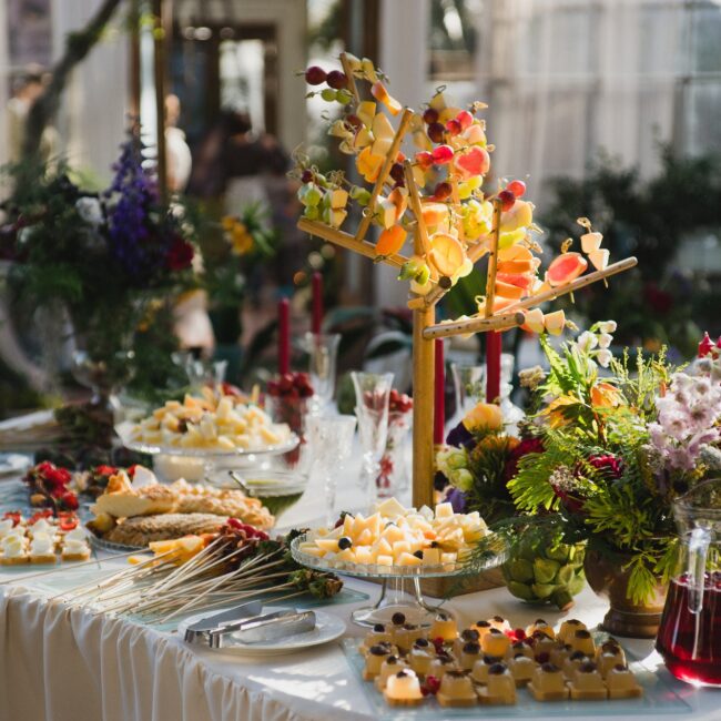 Catering banquet table at the reception.