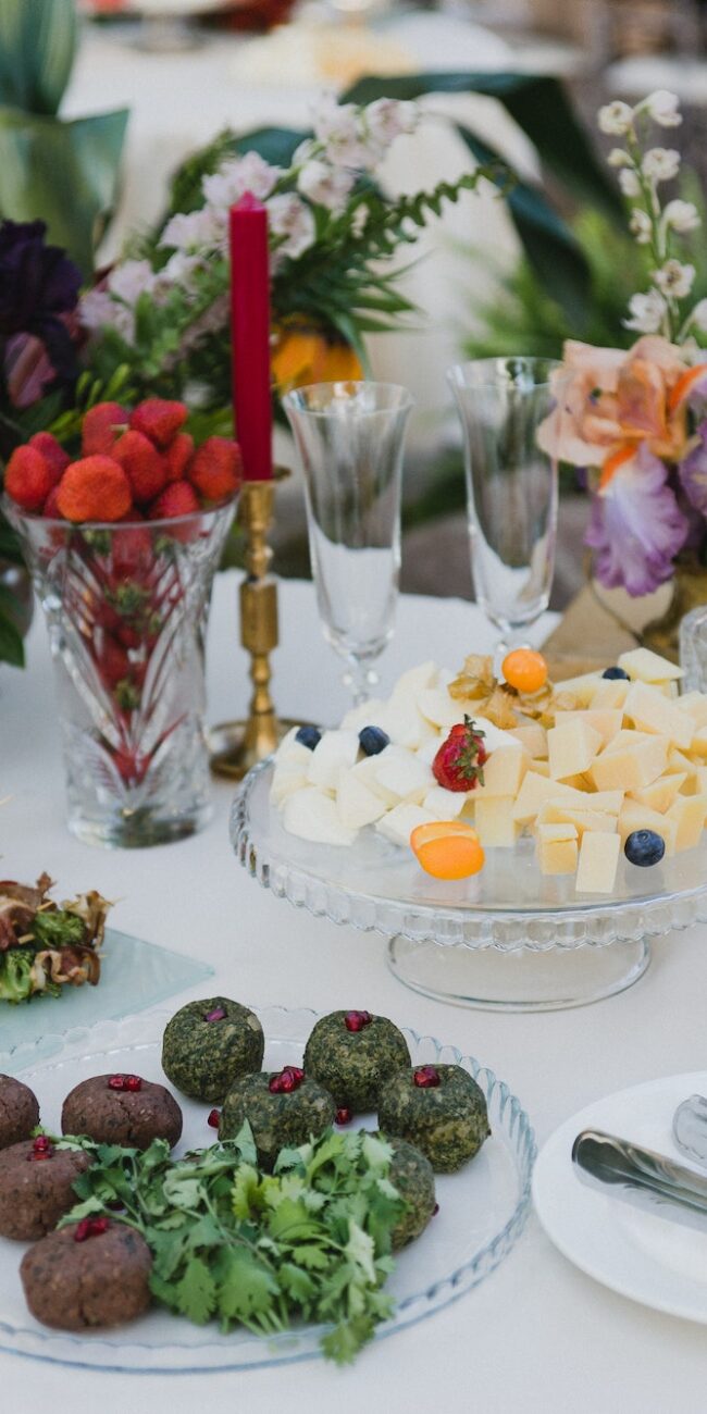Catering banquet table at the reception.
